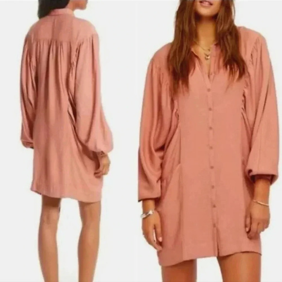 Free People Dresses & Skirts - FREE PEOPLE FADE AWAY coral haze boxy oversized button-up tunic shirt dress M